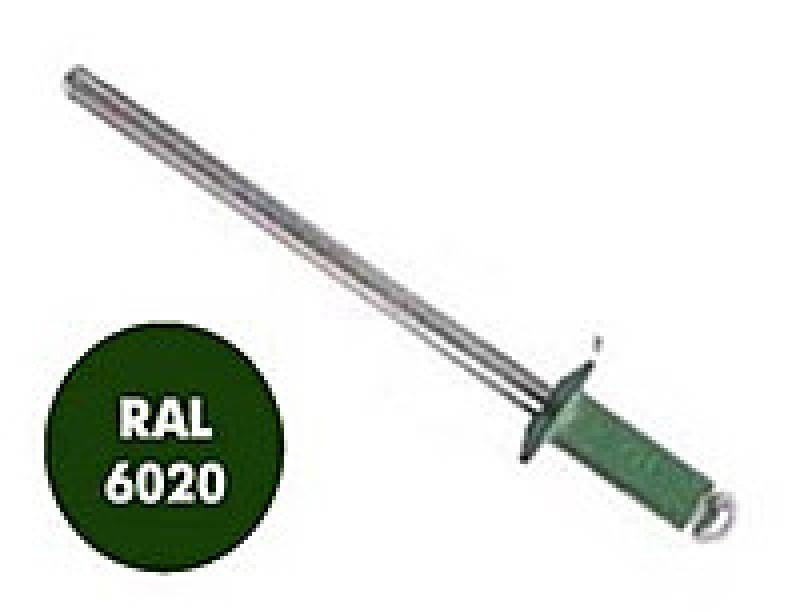 Заклепка вытяжная, окрашенная в цвета RAL 4,8x12 RAL 6020 зеленый хром (1000 шт)