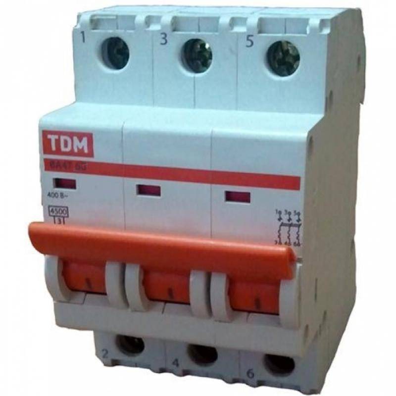 Автоматический выключатель ВА 47-63 3Р 32А 4,5кА х-ка С TDM