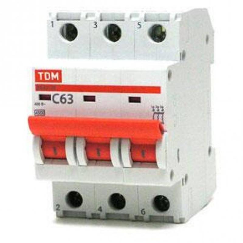 Автоматический выключатель ВА47-29 3Р 63А 4,5кА х-ка С TDM (SQ0206-0115)